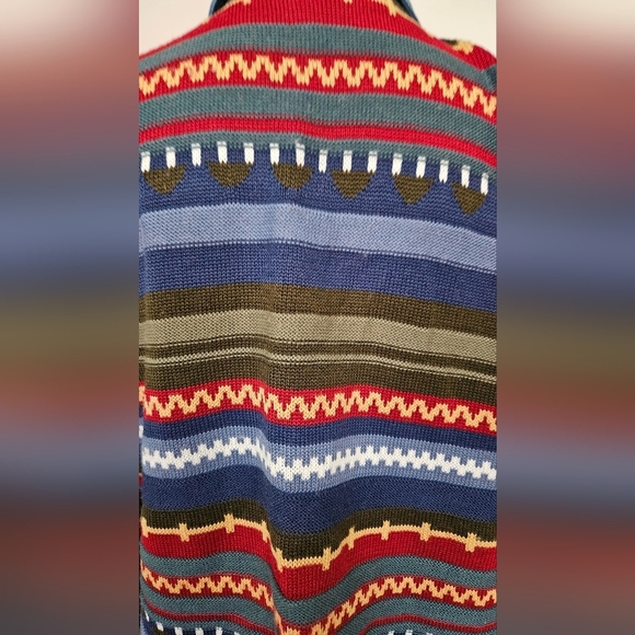 Vintage KORET Jean shirt/jacket with Knit wool printed sleeves and back. Size M - Picture 9 of 11